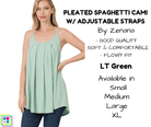 Pleated Spaghetti Strap Cami - LT Green-Tank Top-Stay Foxy Boutique, Florissant, Missouri