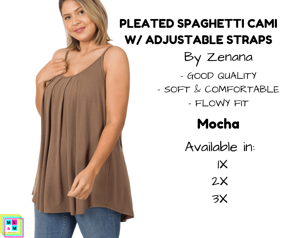 PLUS Pleated Spaghetti Strap Cami - Mocha-Tank Top-Stay Foxy Boutique, Florissant, Missouri