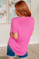 On A Whim Pink Raw Hem Henley Tee-Tops-Stay Foxy Boutique, Florissant, Missouri