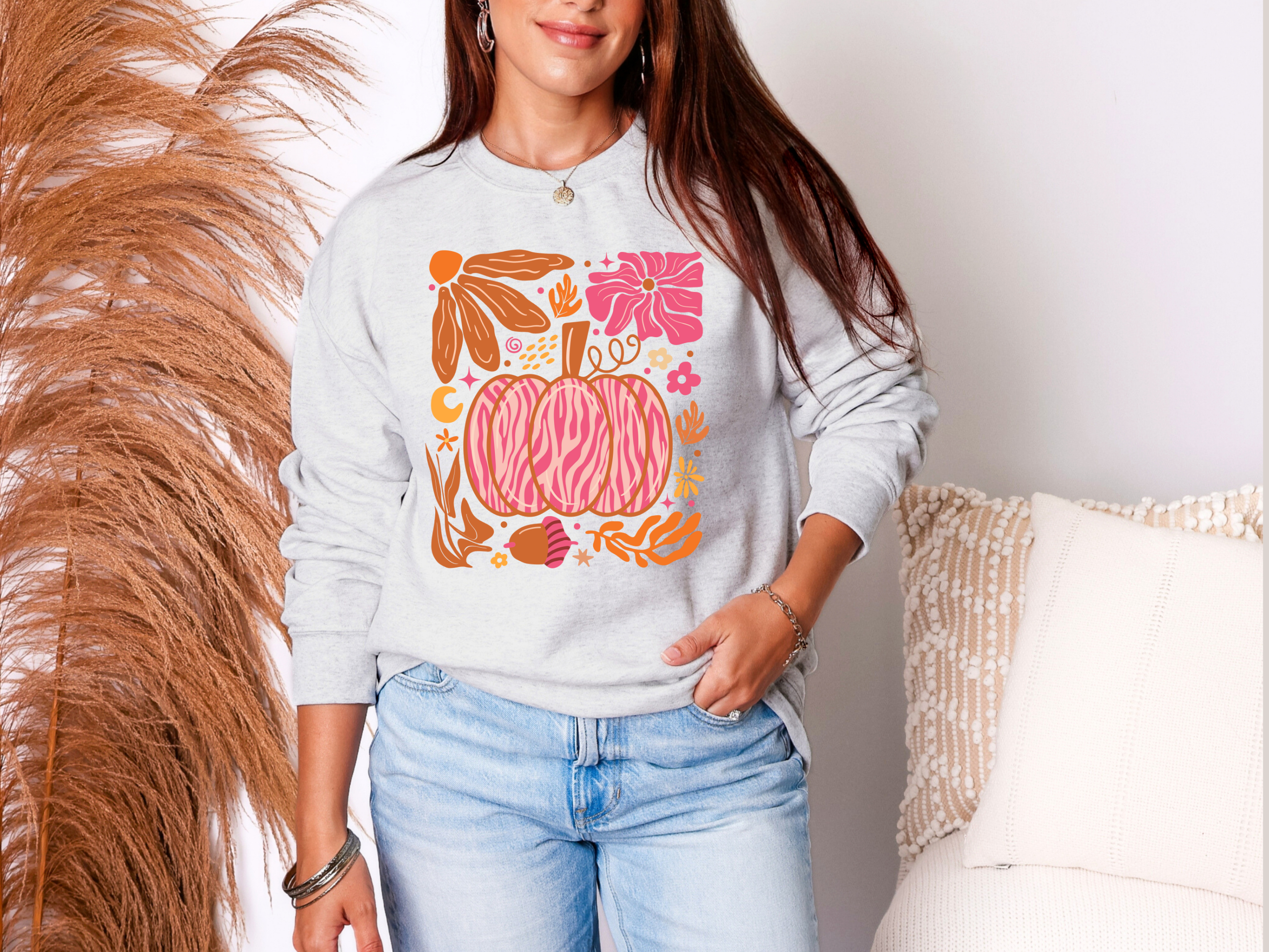 Pumpkin Boho Sweatshirt-Womens-Stay Foxy Boutique, Florissant, Missouri