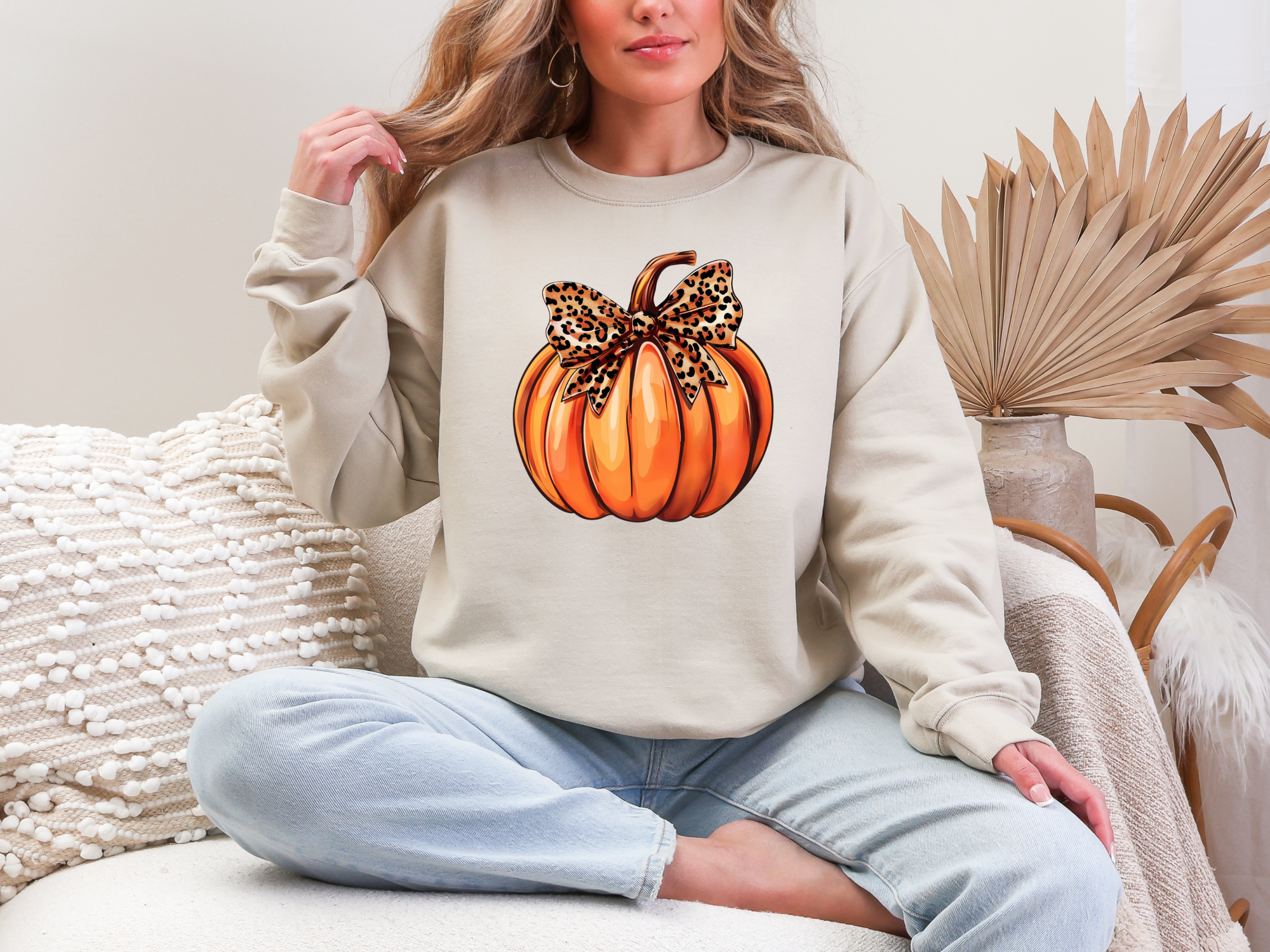 Pumpkin Leopard Bow Sweatshirt-Womens-Stay Foxy Boutique, Florissant, Missouri
