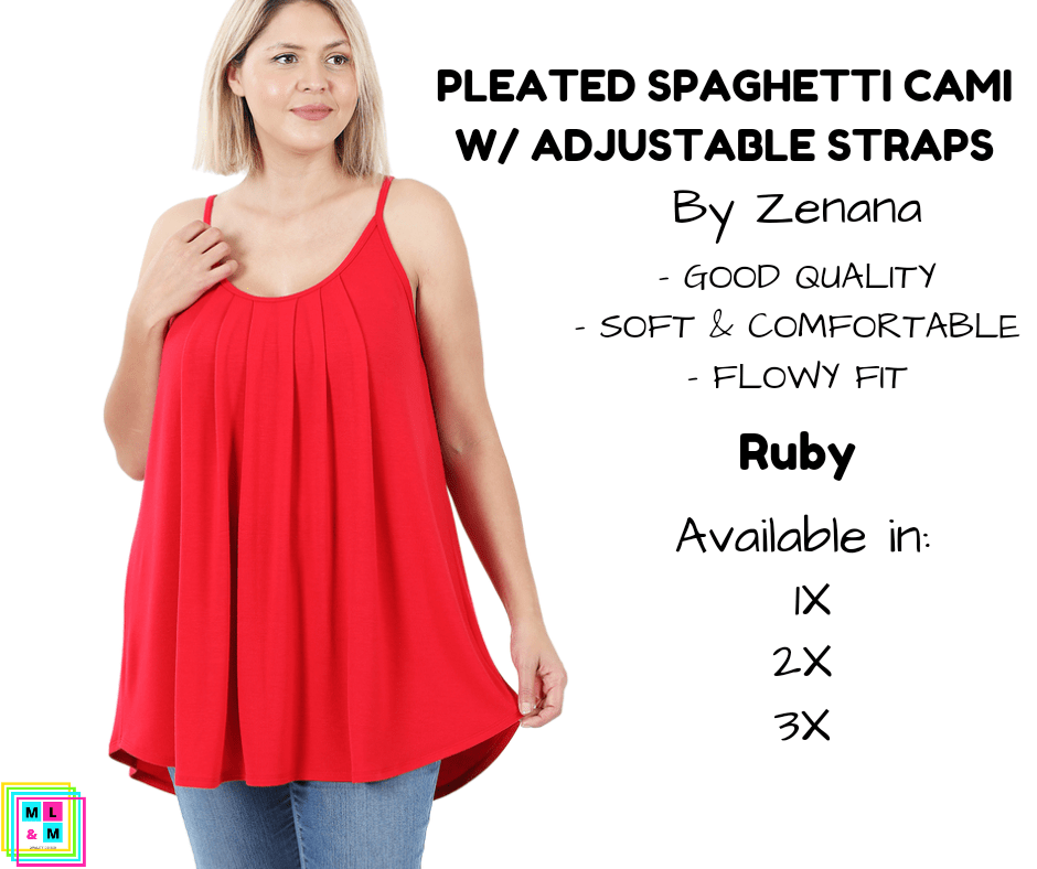 PLUS Pleated Spaghetti Strap Cami - Ruby-Tank Top-Stay Foxy Boutique, Florissant, Missouri