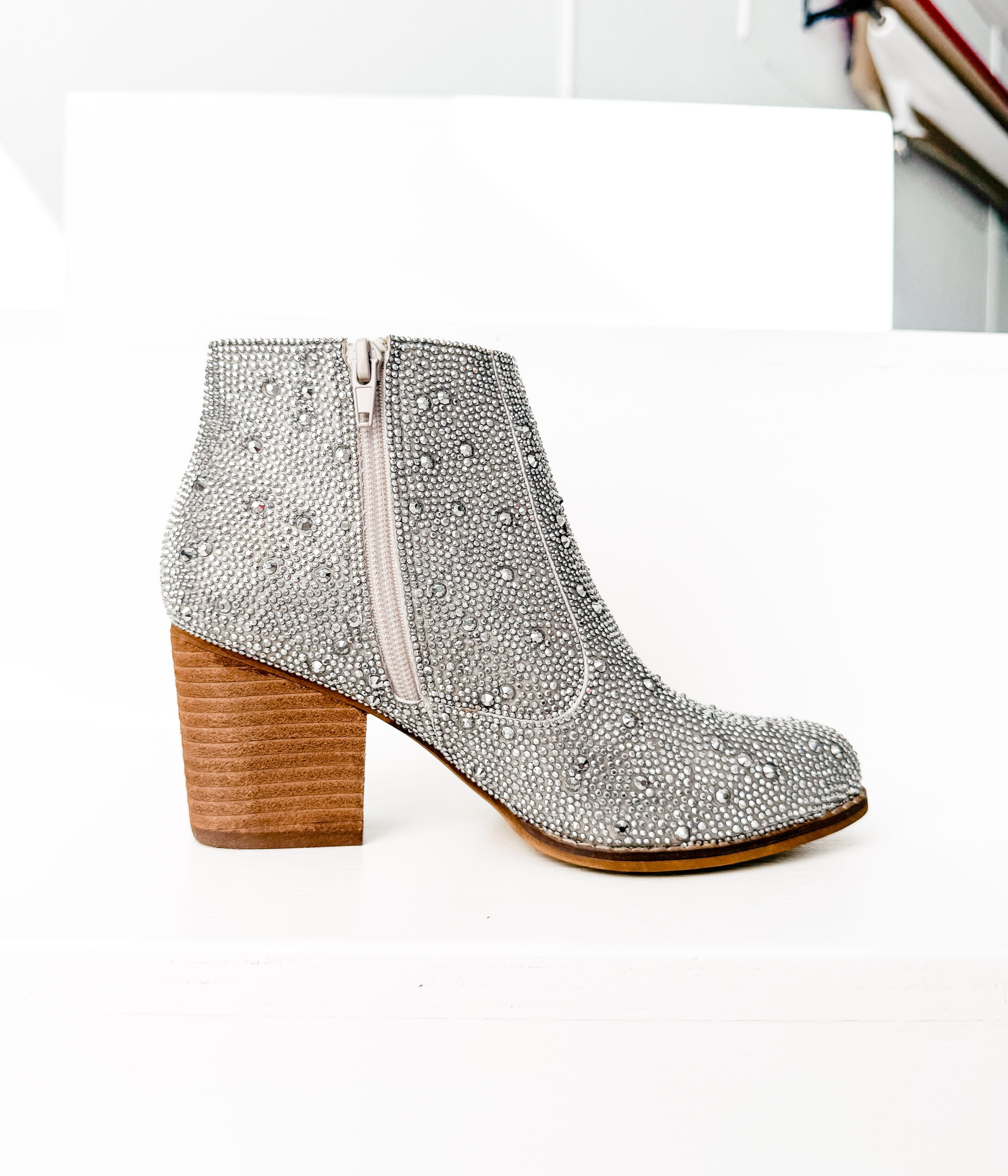 Shine Star Rhinestone Bootie in Silver-Shoes-Stay Foxy Boutique, Florissant, Missouri