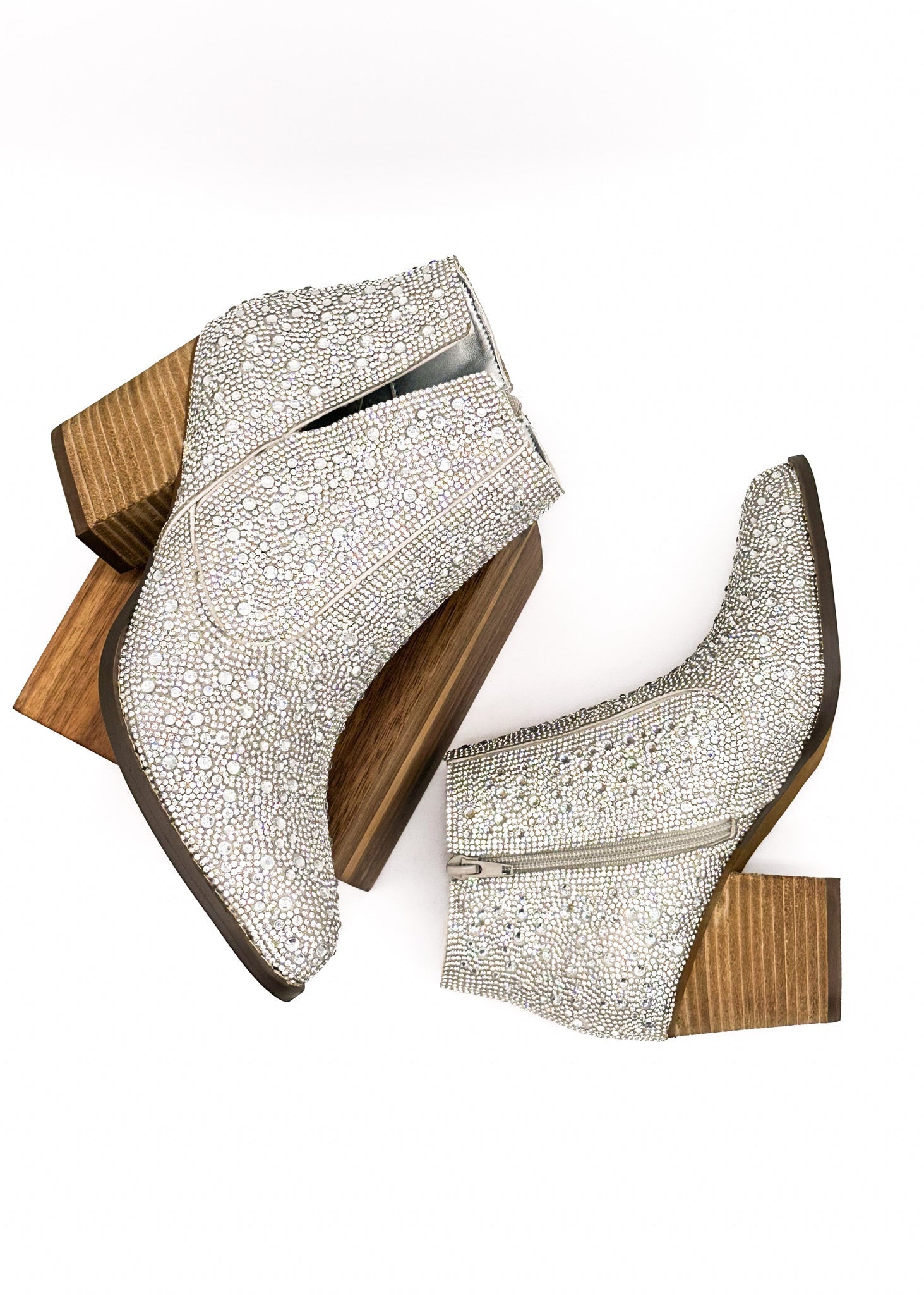Shine Star Rhinestone Bootie in Silver-Shoes-Stay Foxy Boutique, Florissant, Missouri