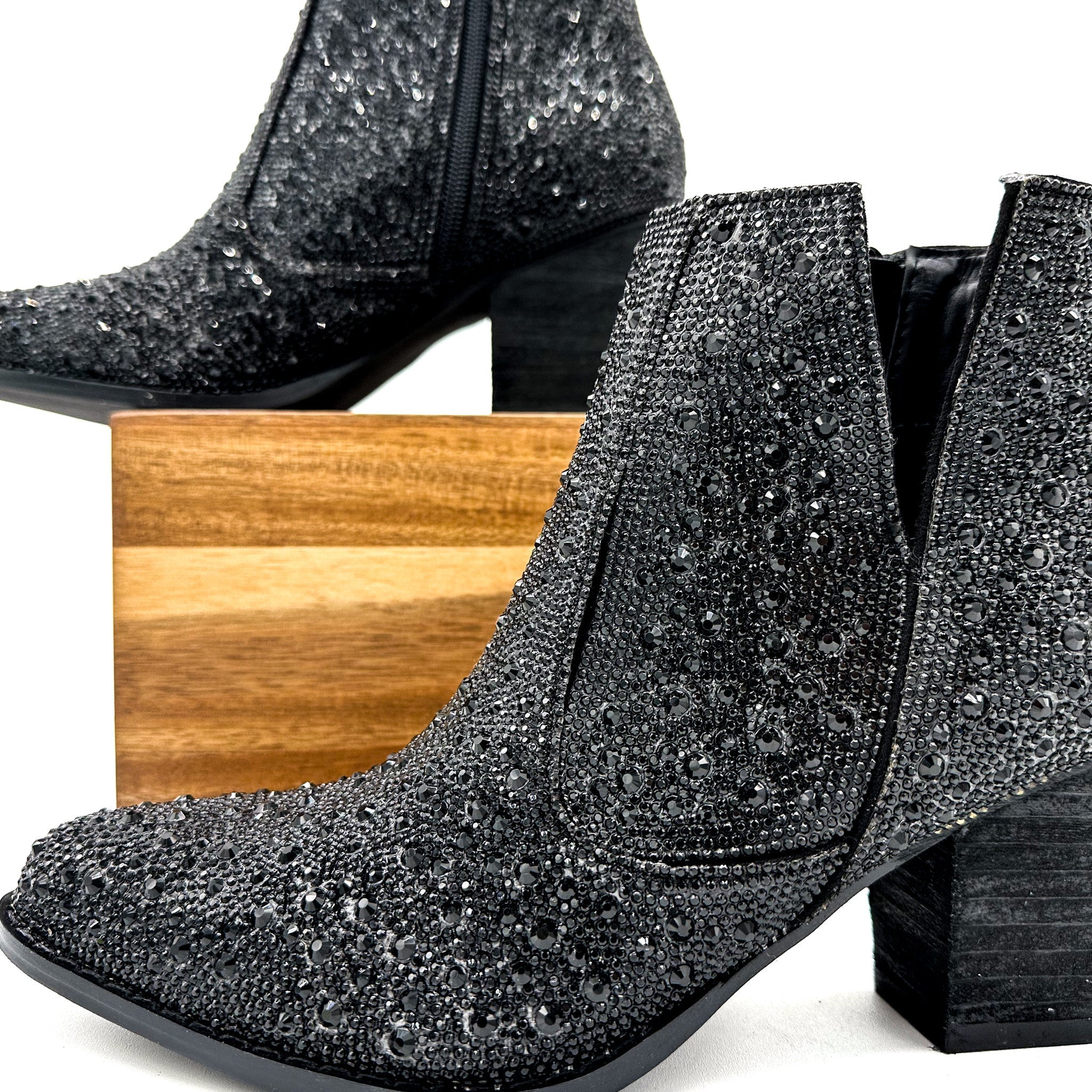 Shine Star Rhinestone Bootie in Black-Shoes-Stay Foxy Boutique, Florissant, Missouri