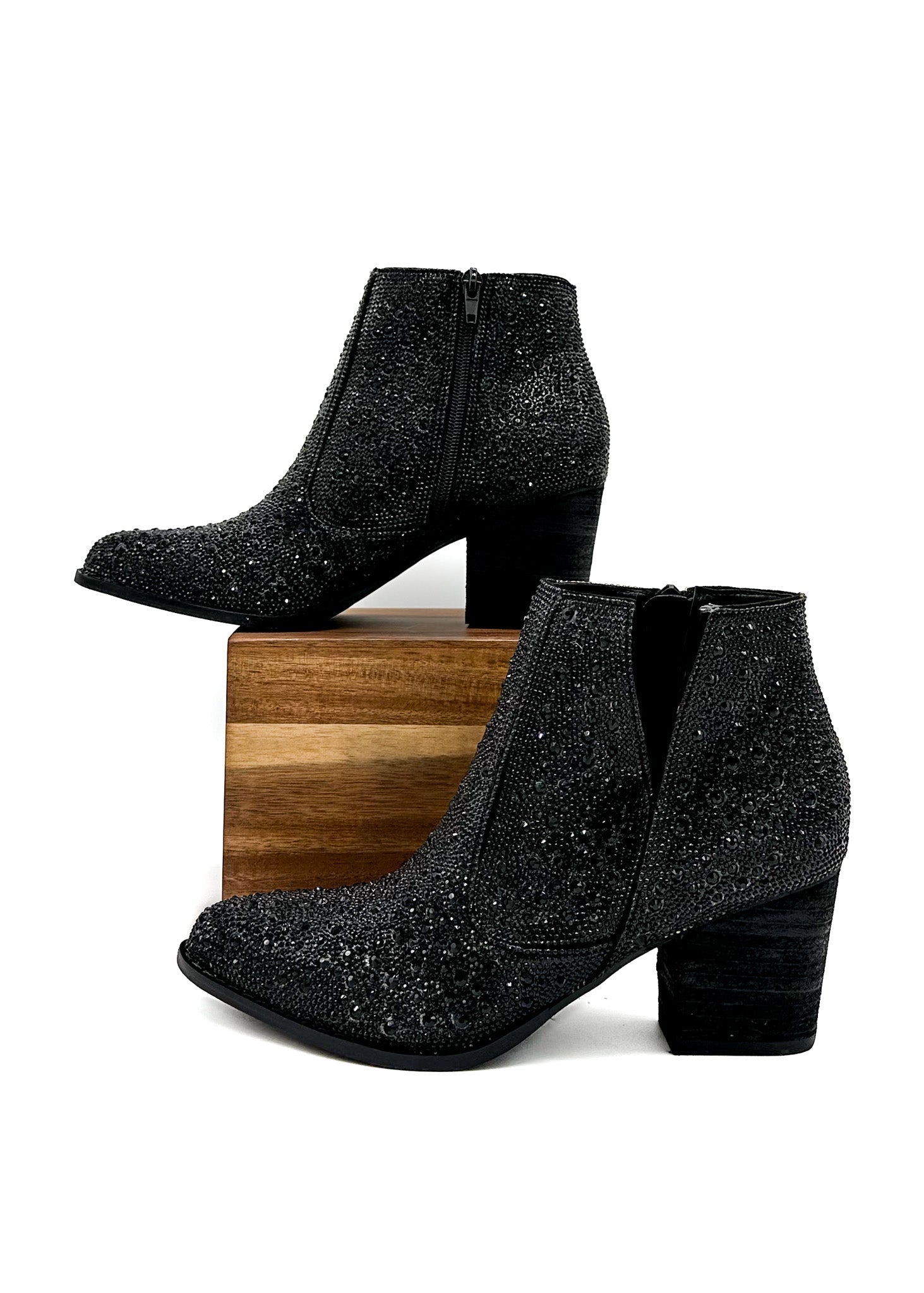 Shine Star Rhinestone Bootie in Black-Shoes-Stay Foxy Boutique, Florissant, Missouri
