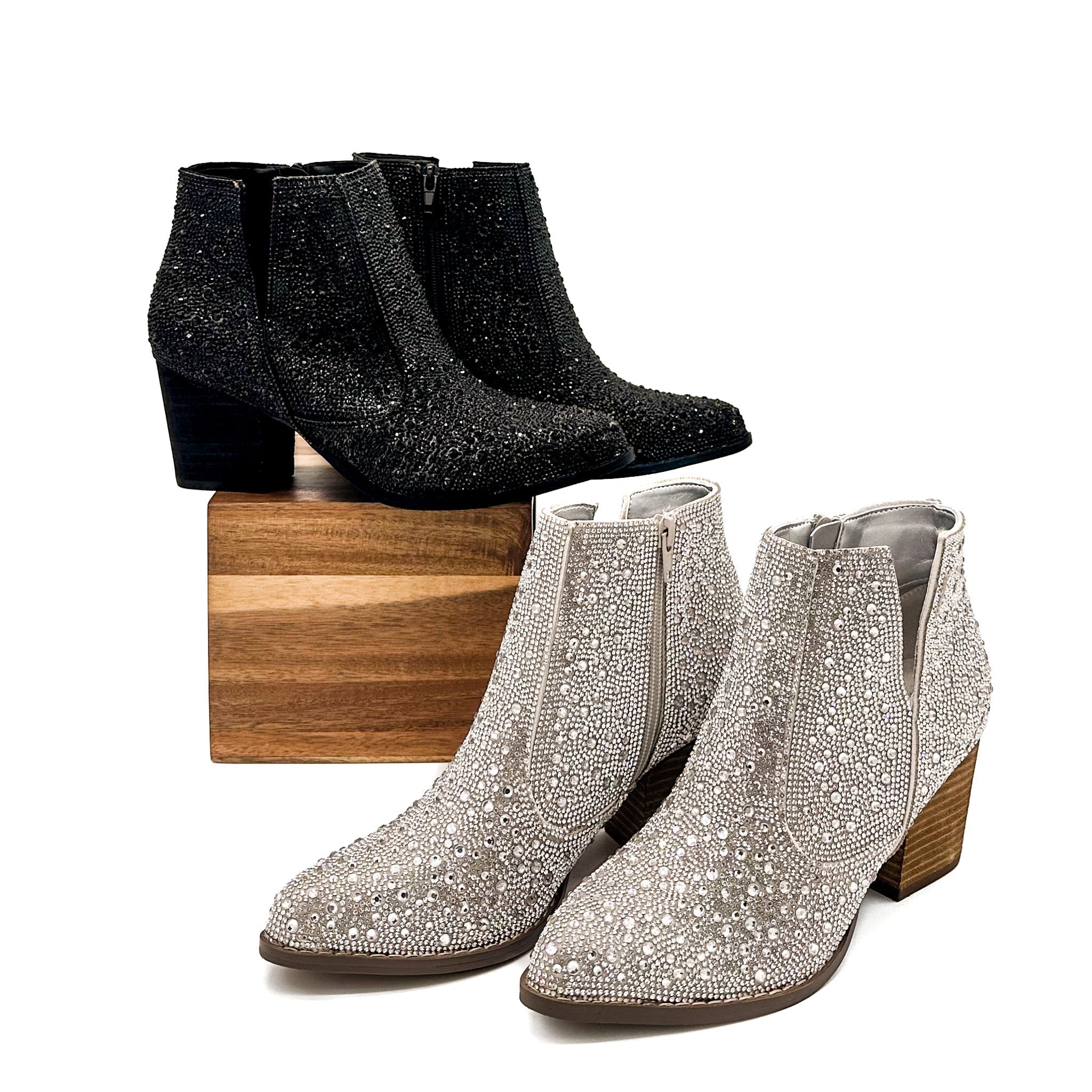 Shine Star Rhinestone Bootie in Silver-Shoes-Stay Foxy Boutique, Florissant, Missouri