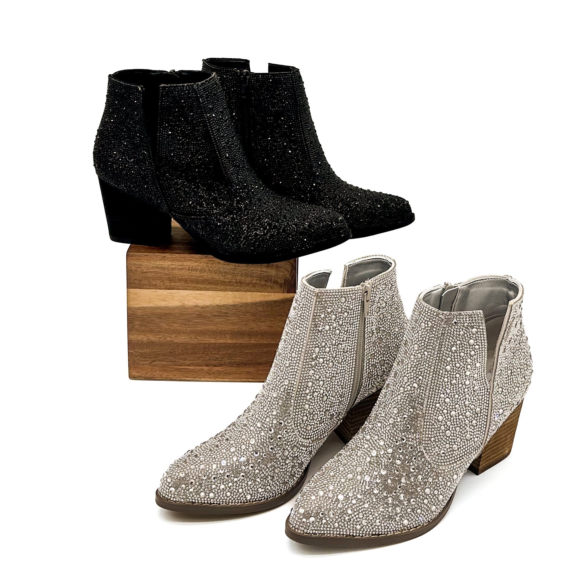 Shine Star Rhinestone Bootie in Silver-Shoes-Stay Foxy Boutique, Florissant, Missouri