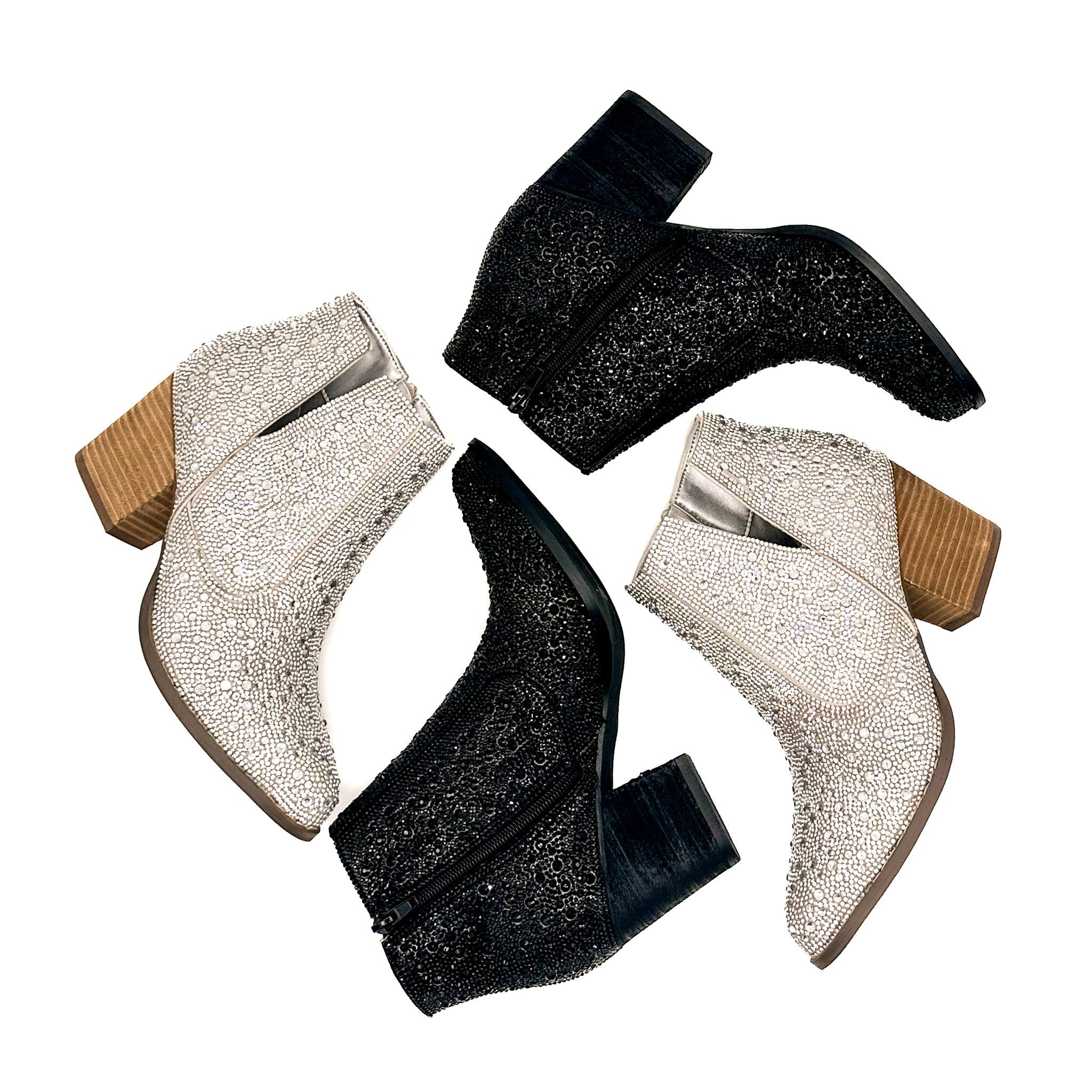 Shine Star Rhinestone Bootie in Silver-Shoes-Stay Foxy Boutique, Florissant, Missouri
