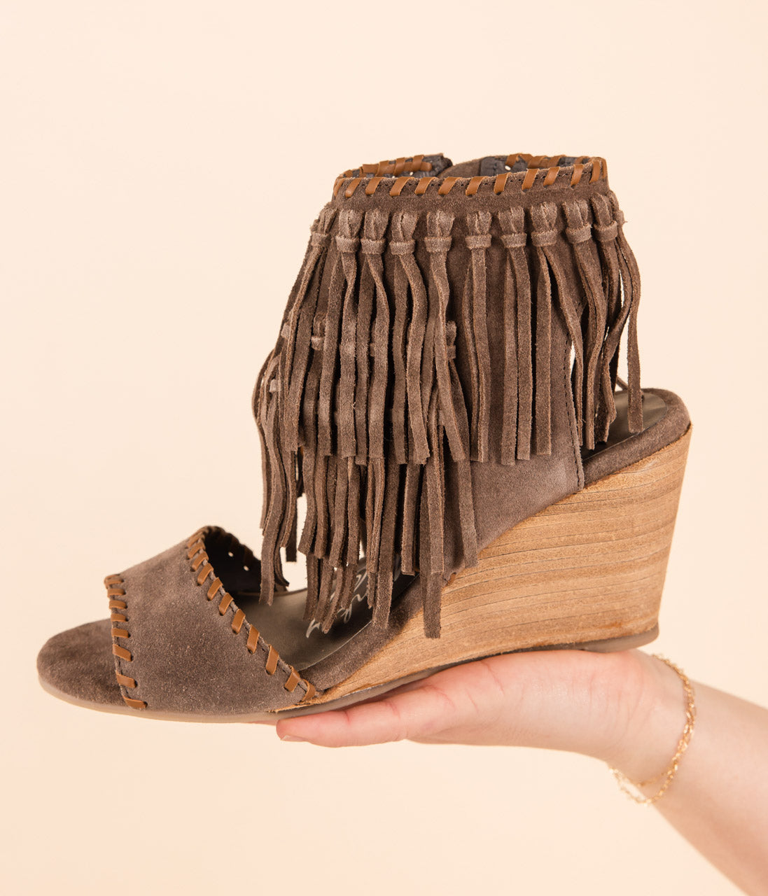 True Fringe Wedge in Taupe-140 Wedges-Stay Foxy Boutique, Florissant, Missouri