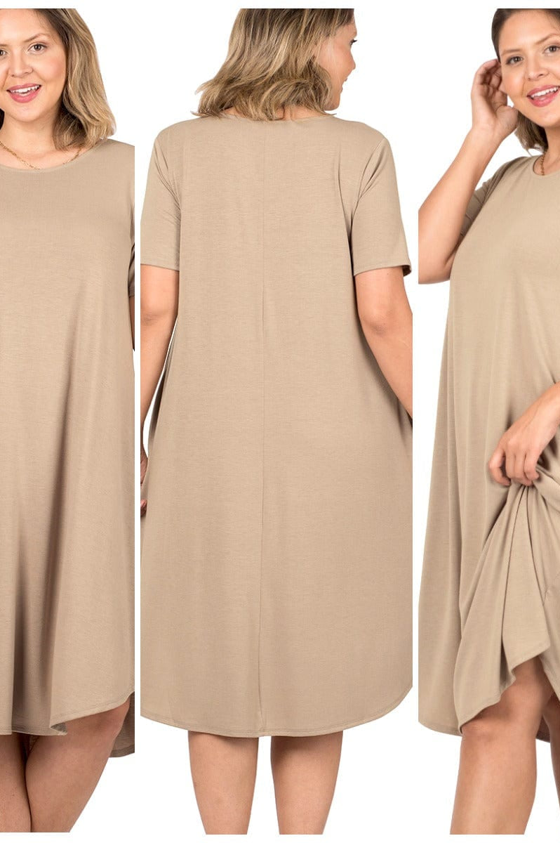 PLUS Short Sleeve Pocket Dress - Ash Mocha-Short Sleeve Dress-Stay Foxy Boutique, Florissant, Missouri