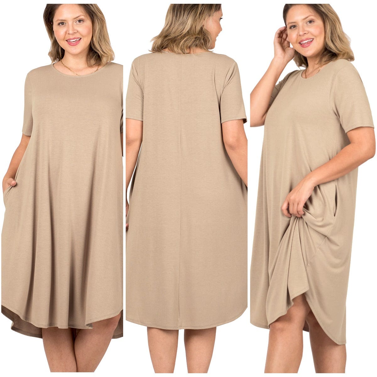 PLUS Short Sleeve Pocket Dress - Ash Mocha-Short Sleeve Dress-Stay Foxy Boutique, Florissant, Missouri