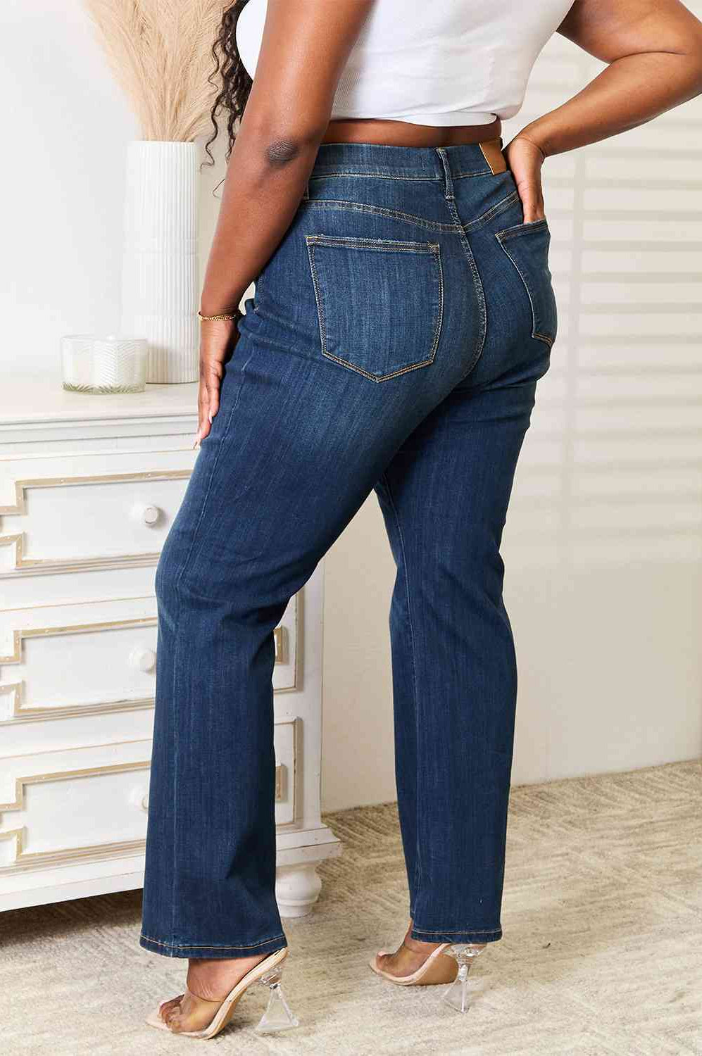 Judy Blue Full Size Elastic Waistband Slim Bootcut Jeans-Stay Foxy Boutique, Florissant, Missouri