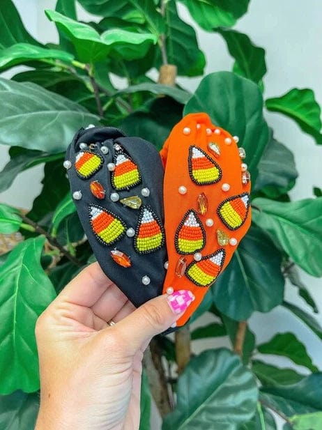 Candy Corn & Rhinestone Top Knot Headband in Two Colors-Womens-Stay Foxy Boutique, Florissant, Missouri