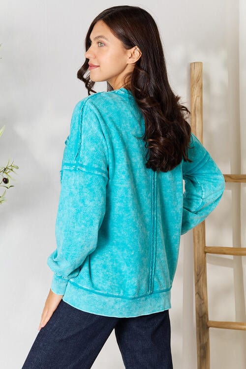 Zenana Exposed Seam Long Sleeve Sweatshirt-Stay Foxy Boutique, Florissant, Missouri
