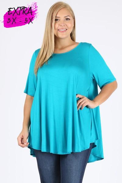 TURQUOISE SOLID COLOR FLOWY TUNIC-Curvy Lovey-Stay Foxy Boutique, Florissant, Missouri