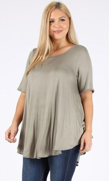 TAUPE SOLID COLOR FLOWY TUNIC-Curvy Lovey-Stay Foxy Boutique, Florissant, Missouri