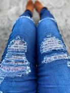 DISTRESSED STRETCH PATCH DENIM-Stay Foxy Boutique, Florissant, Missouri