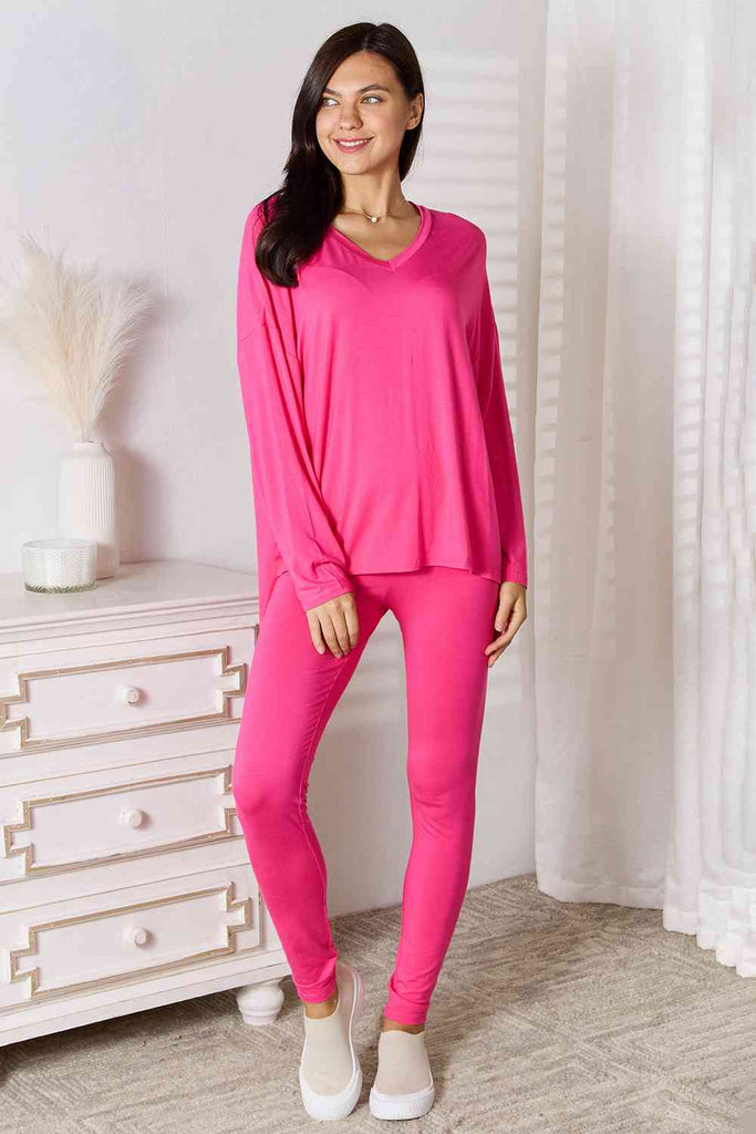 Basic Bae Full Size V-Neck Soft Rayon Long Sleeve Top and Pants Lounge Set-Stay Foxy Boutique, Florissant, Missouri
