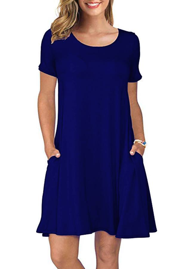 SOLID NAVY POCKET DRESS-Stay Foxy Boutique, Florissant, Missouri