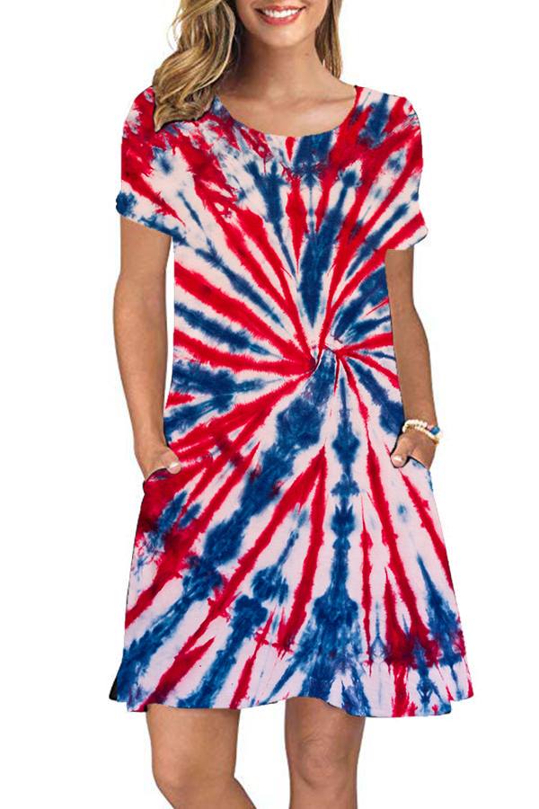 RWB TIE DYE POCKET DRESS-Stay Foxy Boutique, Florissant, Missouri