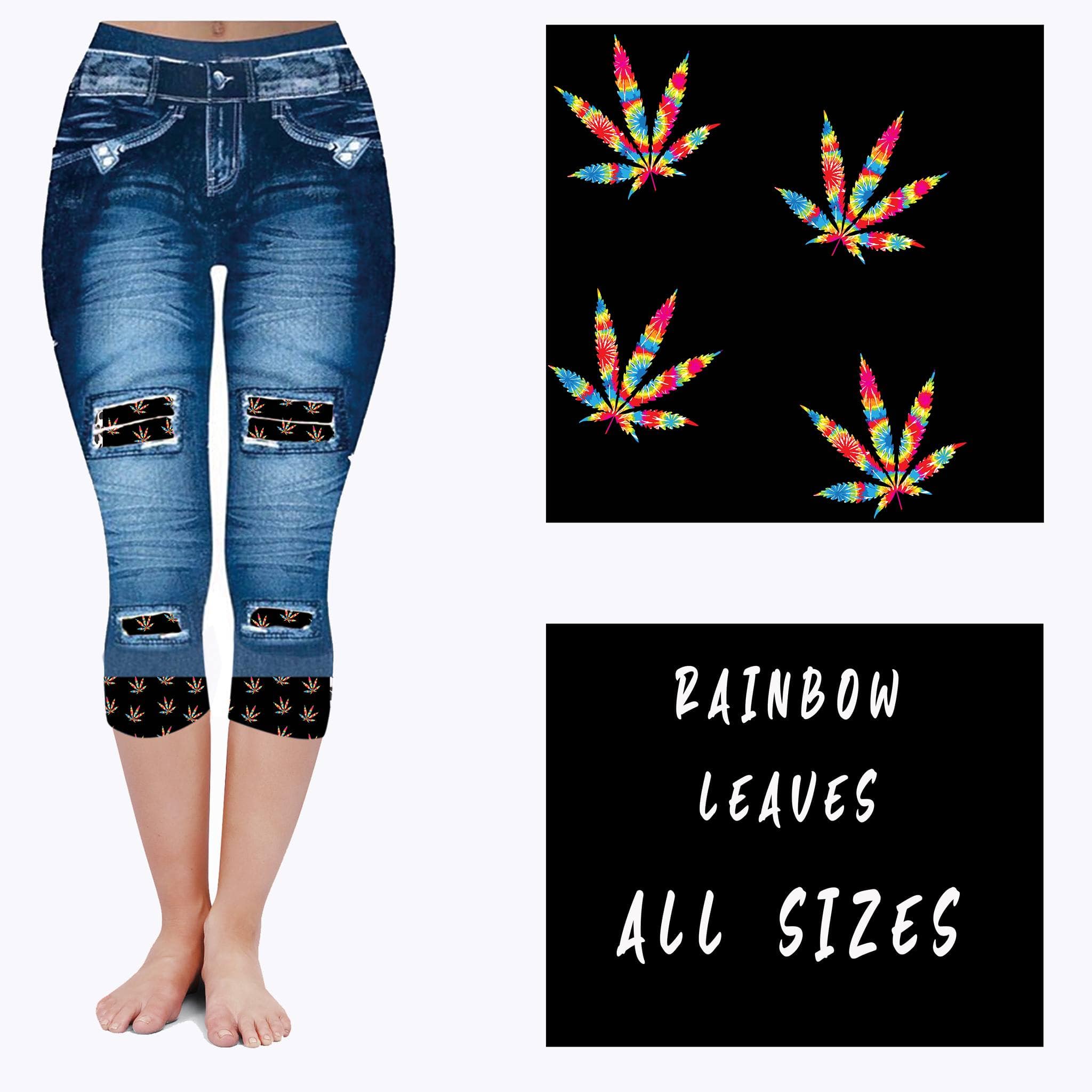 LEGGING JEAN RUN-RAINBOW LEAVES (ACTIVE BACK POCKETS)-Stay Foxy Boutique, Florissant, Missouri