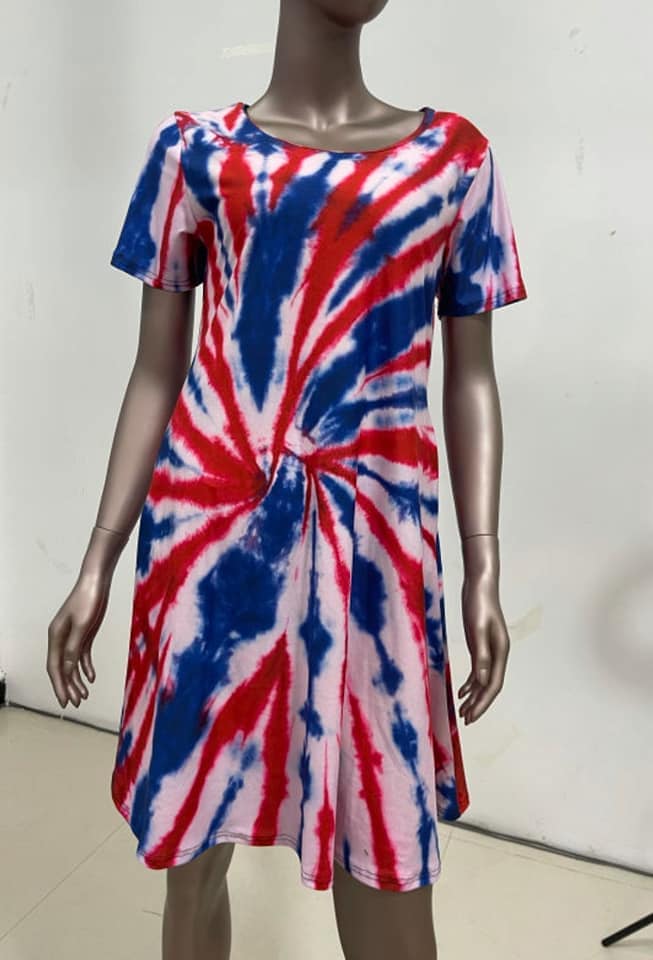 RWB TIE DYE POCKET DRESS-Stay Foxy Boutique, Florissant, Missouri