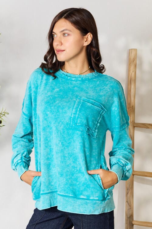 Zenana Exposed Seam Long Sleeve Sweatshirt-Stay Foxy Boutique, Florissant, Missouri