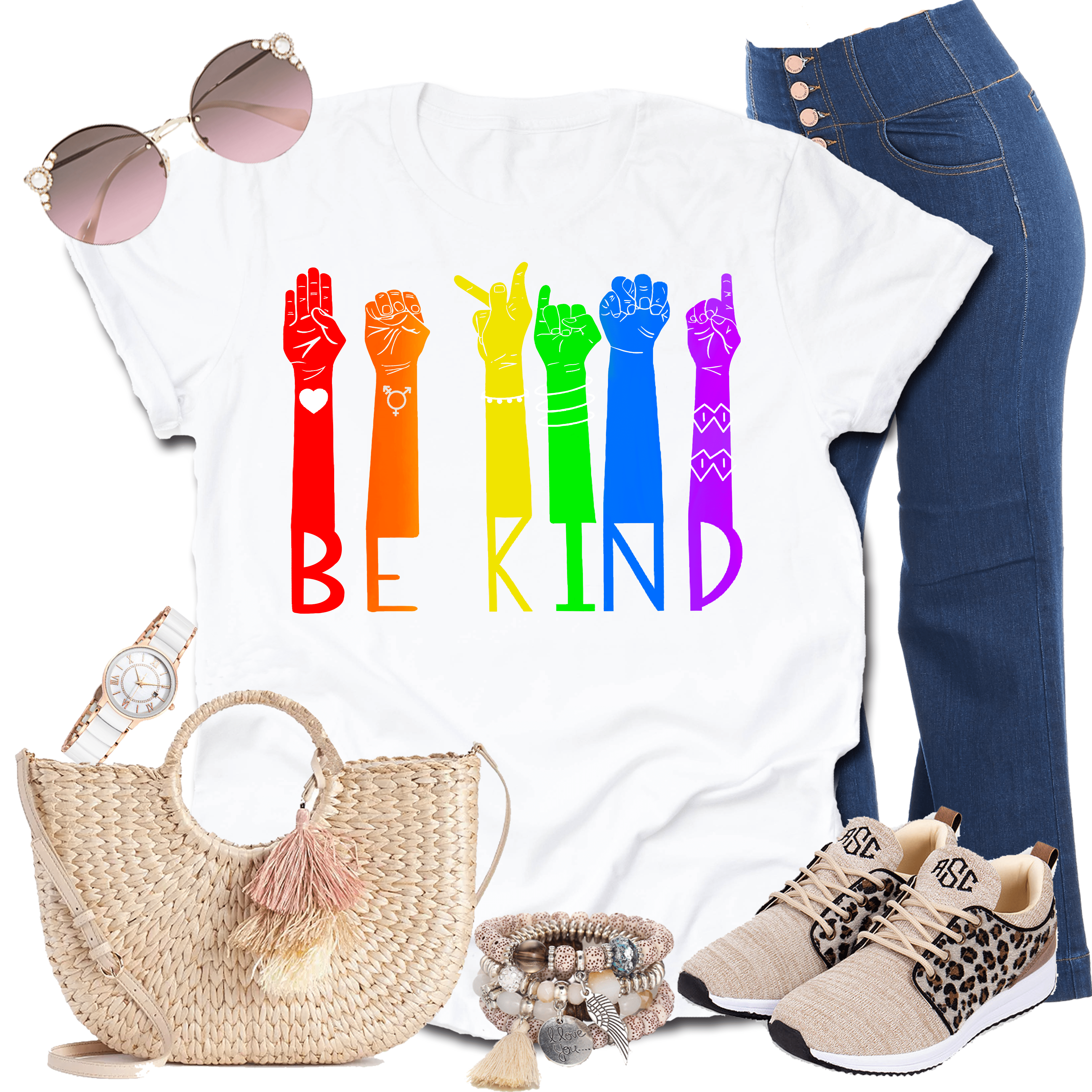 Be Kind Rainbow Graphic T-Graphic T-Stay Foxy Boutique, Florissant, Missouri