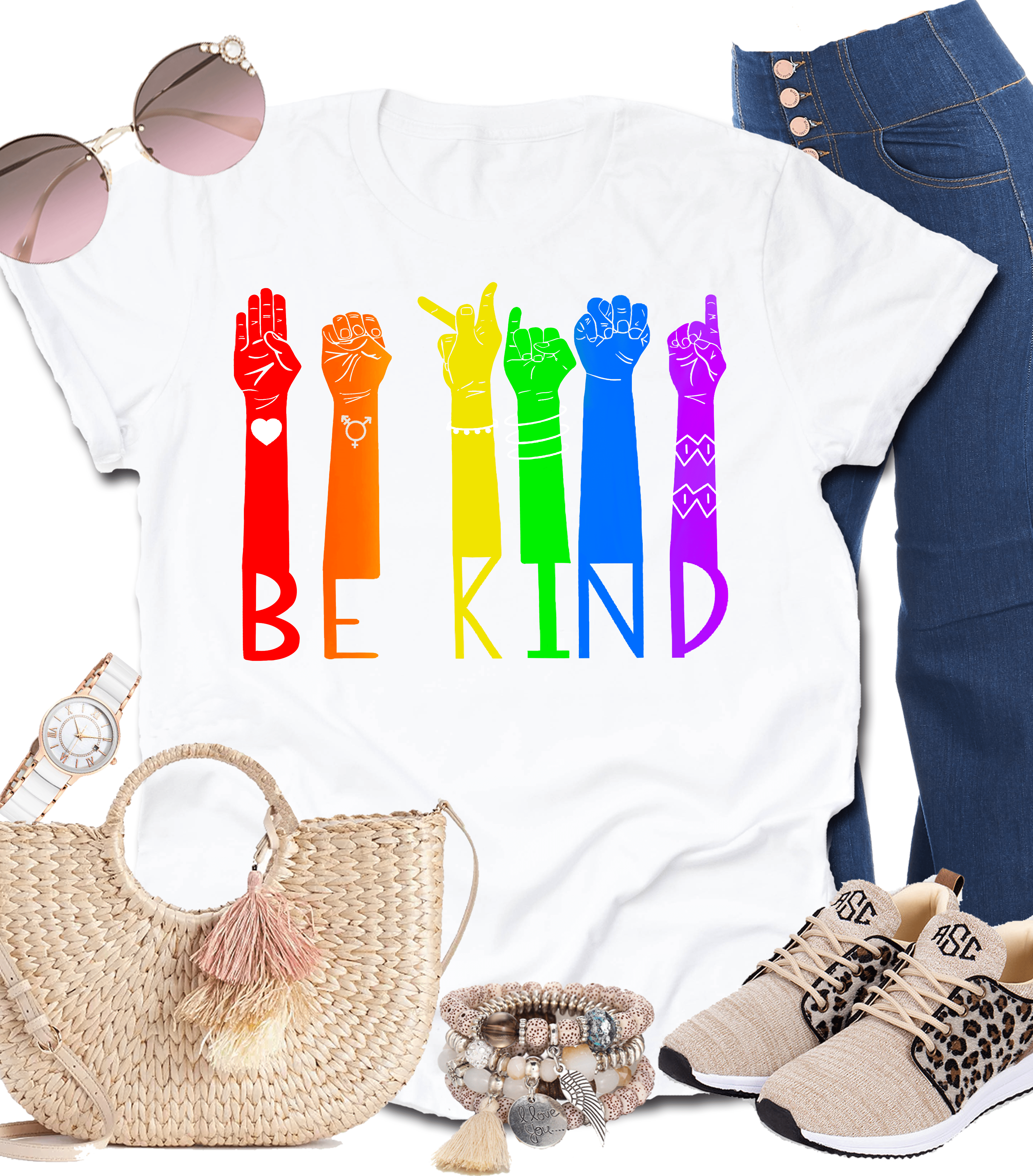 Be Kind Rainbow Graphic T-Graphic T-Stay Foxy Boutique, Florissant, Missouri