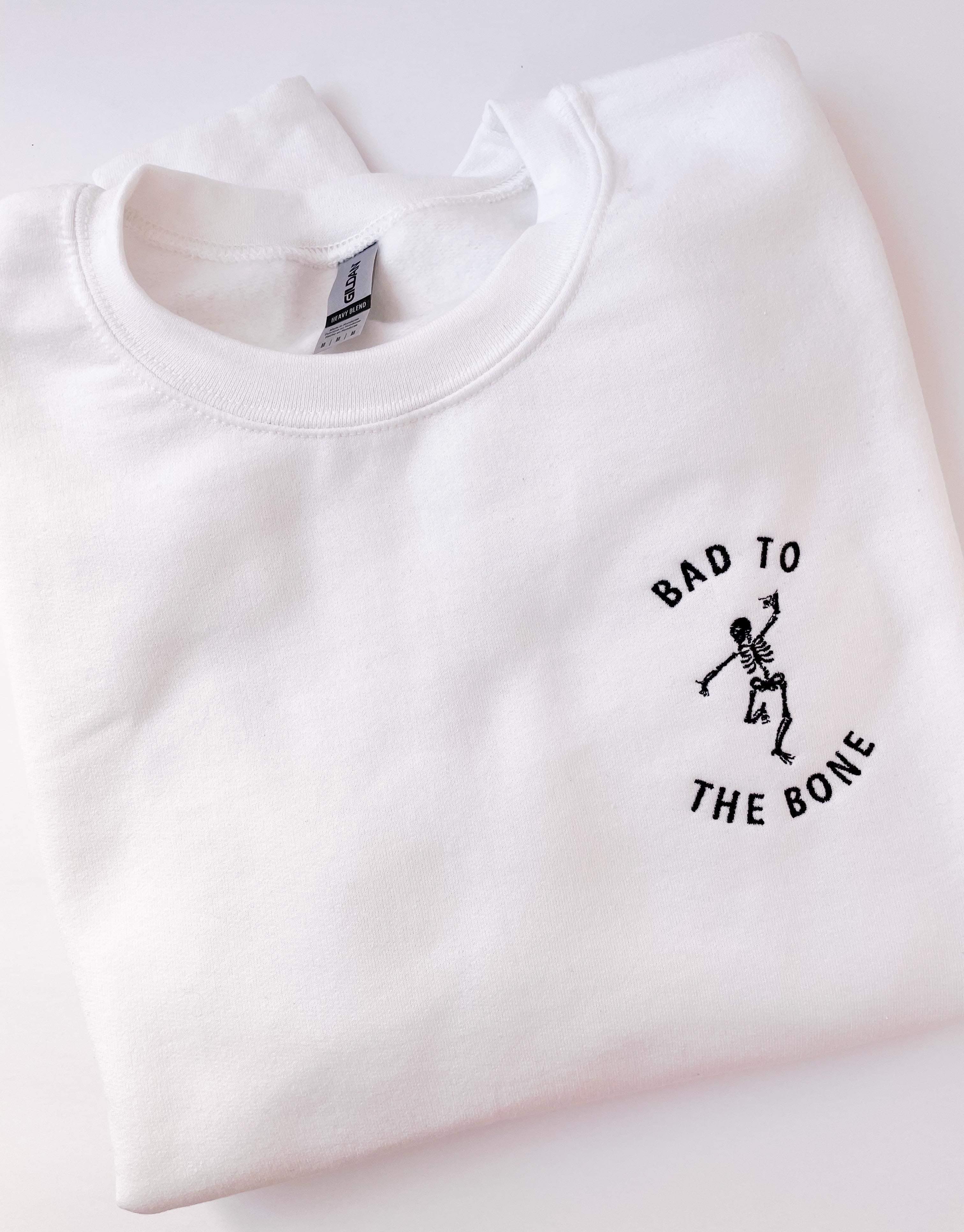 Bad to the Bone Embroidered Sweatshirt in Two Colors-Womens-Stay Foxy Boutique, Florissant, Missouri