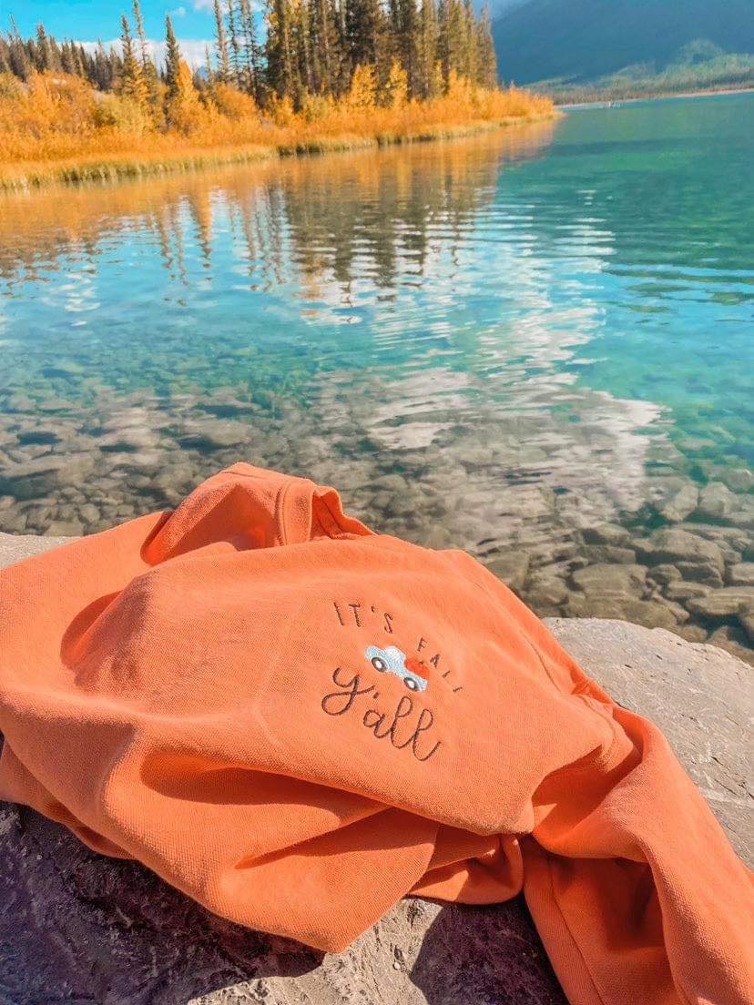 It's Fall Y'all Embroidered Sweatshirt in Two Colors-Womens-Stay Foxy Boutique, Florissant, Missouri