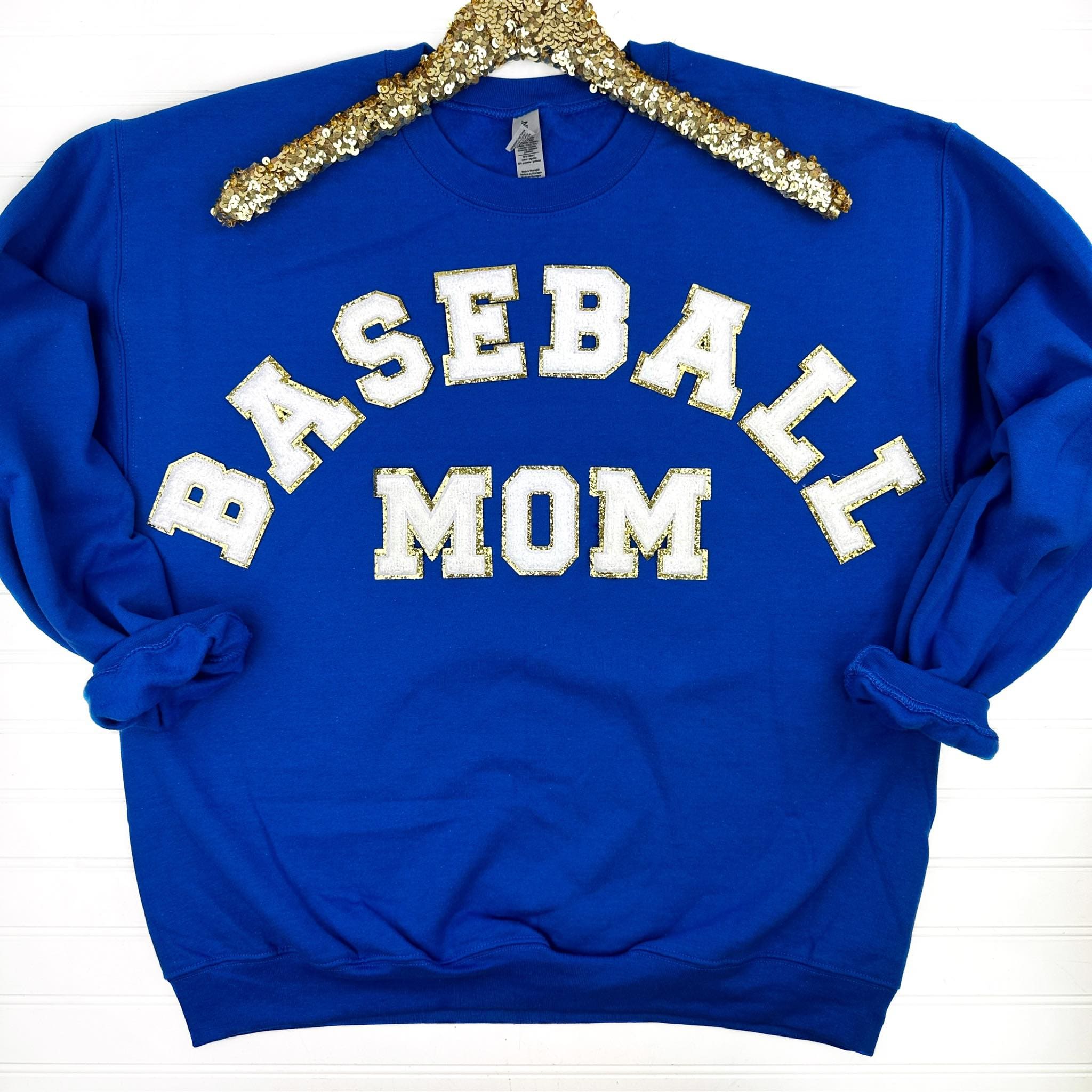 PREORDER: Baseball Mom Chenille Patch Sweatshirt-Womens-Stay Foxy Boutique, Florissant, Missouri
