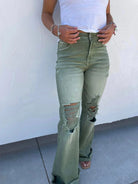 PREORDER: Blakeley Distressed Jeans In Olive and Camel-Womens-Stay Foxy Boutique, Florissant, Missouri