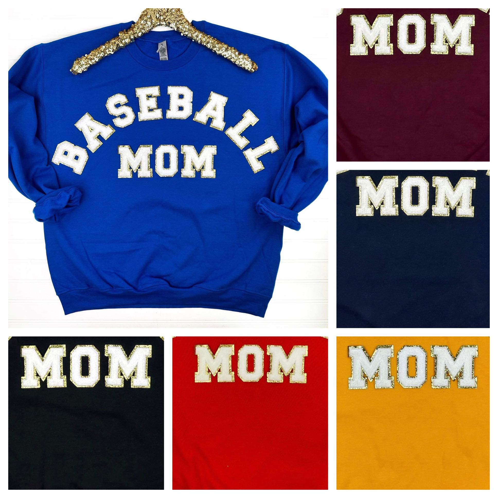 PREORDER: Baseball Mom Chenille Patch Sweatshirt-Womens-Stay Foxy Boutique, Florissant, Missouri