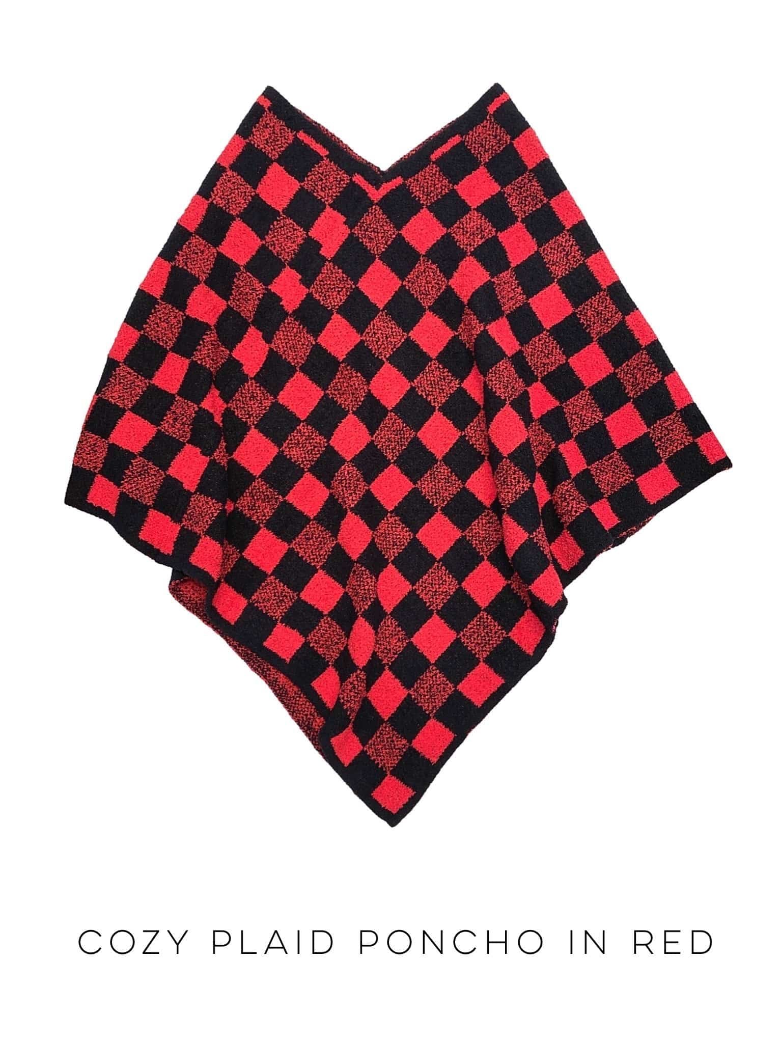 Cozy Plaid Poncho in Red-YFW-Stay Foxy Boutique, Florissant, Missouri