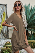 Twisted V-Neck Short Sleeve Dress-Stay Foxy Boutique, Florissant, Missouri
