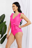 Marina West Swim Full Size Float On Ruffle Faux Wrap One-Piece in Pink-Stay Foxy Boutique, Florissant, Missouri