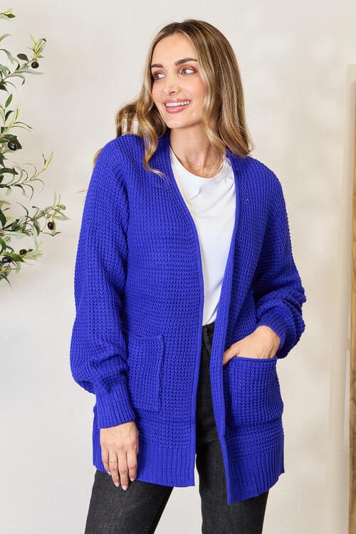 Zenana Full Size Waffle-Knit Open Front Cardigan-Stay Foxy Boutique, Florissant, Missouri