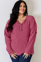 Basic Bae Full Size Ribbed Half Button Long Sleeve T-Shirt-Stay Foxy Boutique, Florissant, Missouri