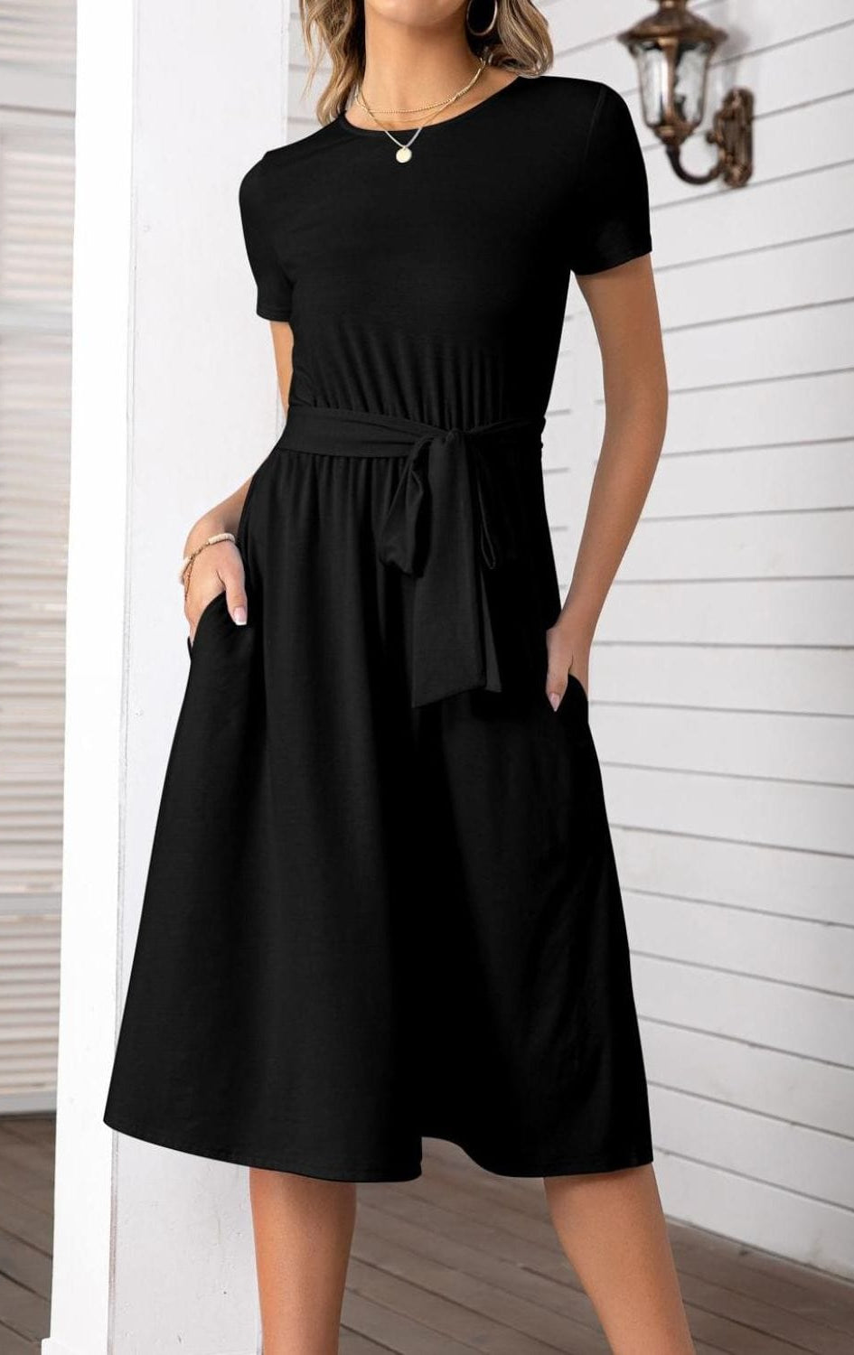 Belted Tee Dress With Pockets-Stay Foxy Boutique, Florissant, Missouri