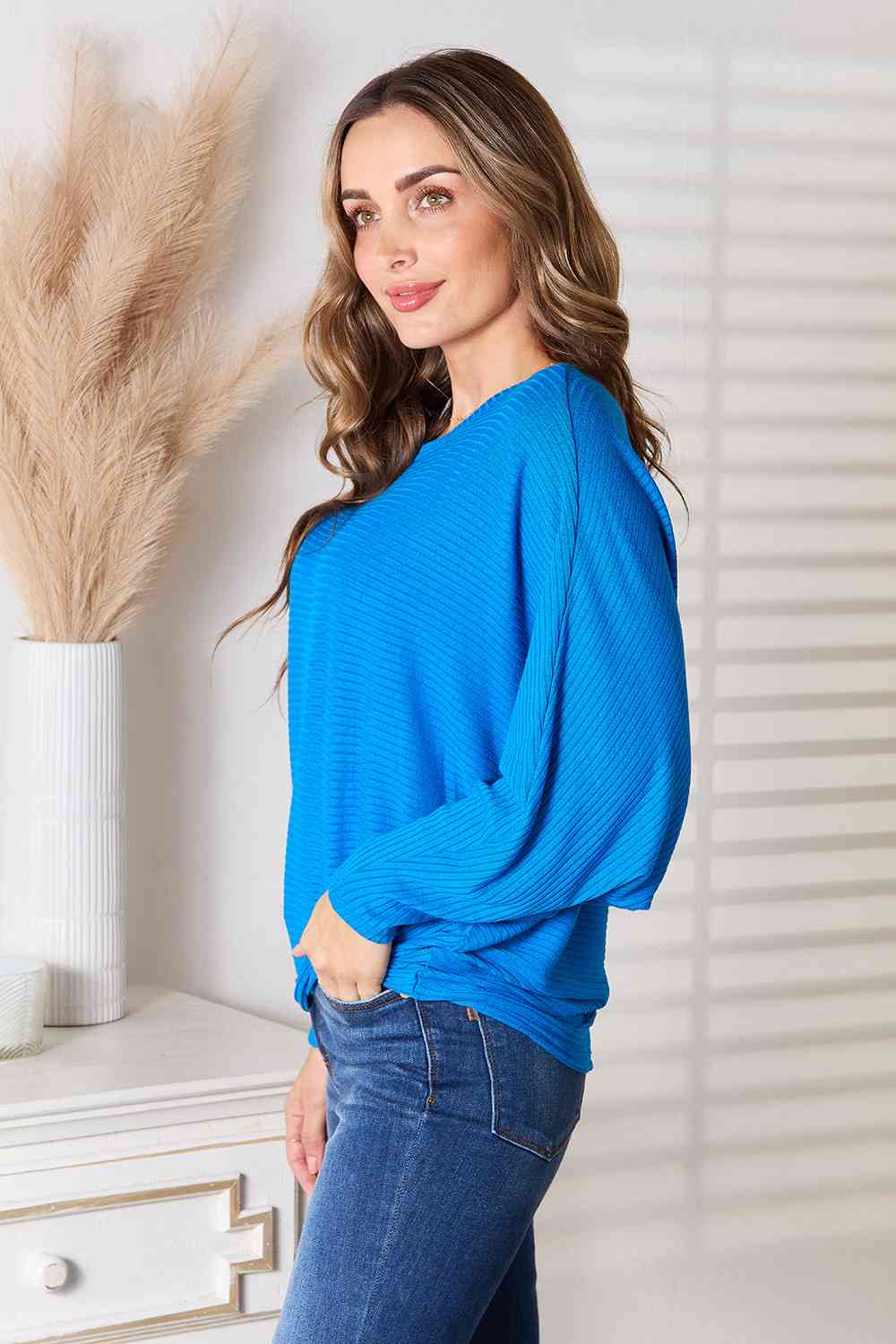 Zenana Full Size Round Neck Batwing Sleeve Blouse-Stay Foxy Boutique, Florissant, Missouri