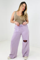 New Colors - Zenana French Terry Laser Cut Pants With Pockets-Pants-Stay Foxy Boutique, Florissant, Missouri