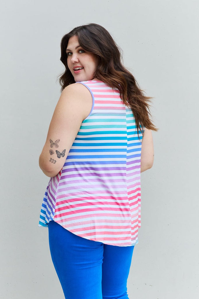 Heimish Love Yourself Full Size Multicolored Striped Sleeveless Round Neck Top-Stay Foxy Boutique, Florissant, Missouri