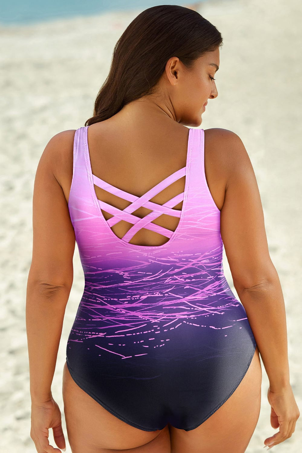 Full Size Tie-Dye Crisscross Back One-Piece Swimsuit-Stay Foxy Boutique, Florissant, Missouri