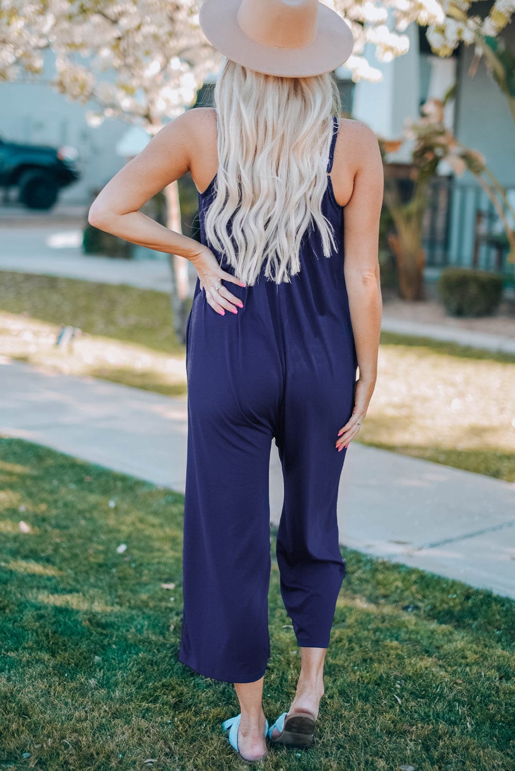 Full Size Spaghetti Strap Wide Leg Jumpsuit-Stay Foxy Boutique, Florissant, Missouri