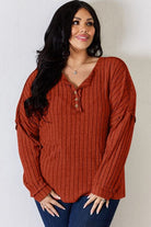 Basic Bae Full Size Ribbed Half Button Long Sleeve T-Shirt-Stay Foxy Boutique, Florissant, Missouri