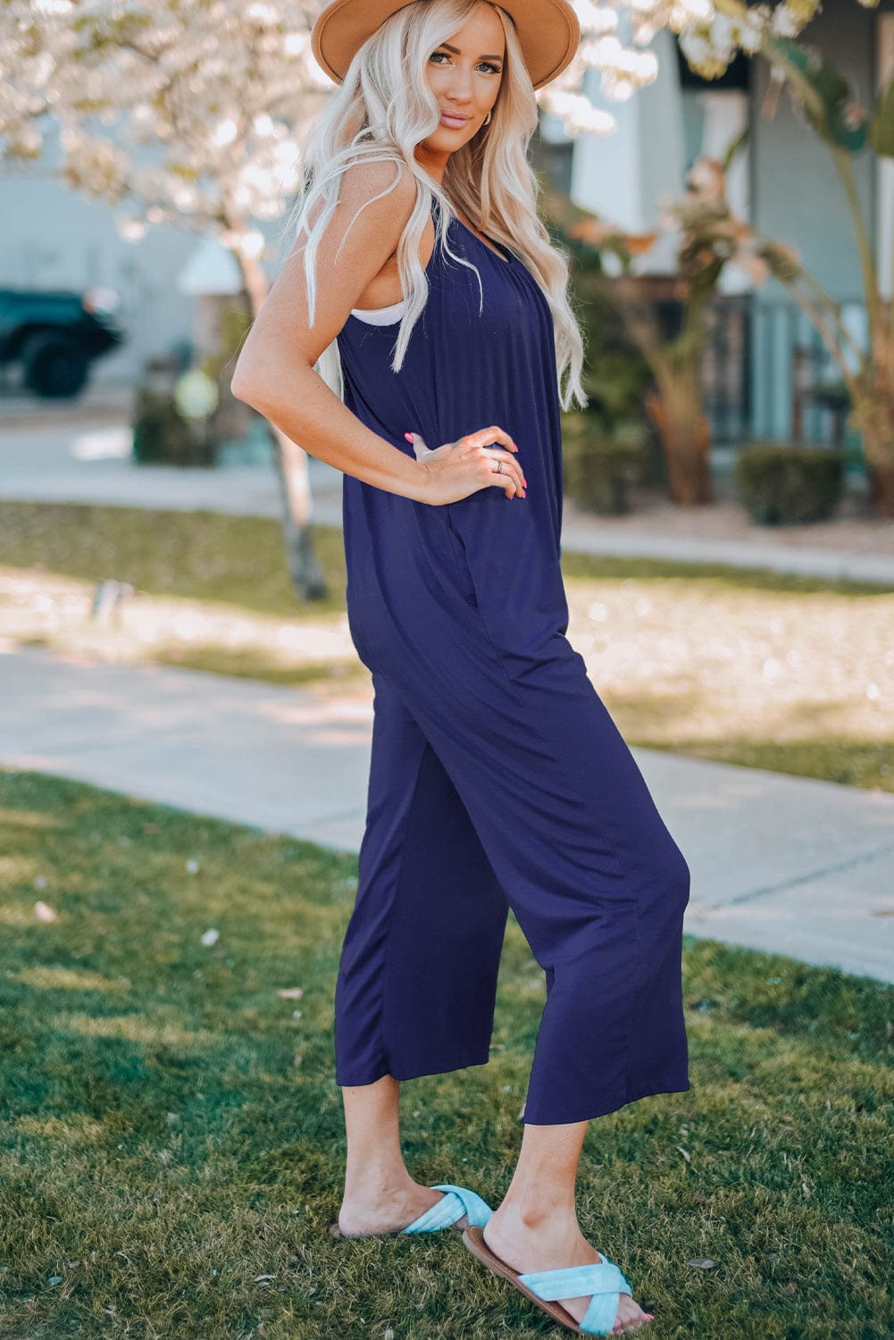 Full Size Spaghetti Strap Wide Leg Jumpsuit-Stay Foxy Boutique, Florissant, Missouri