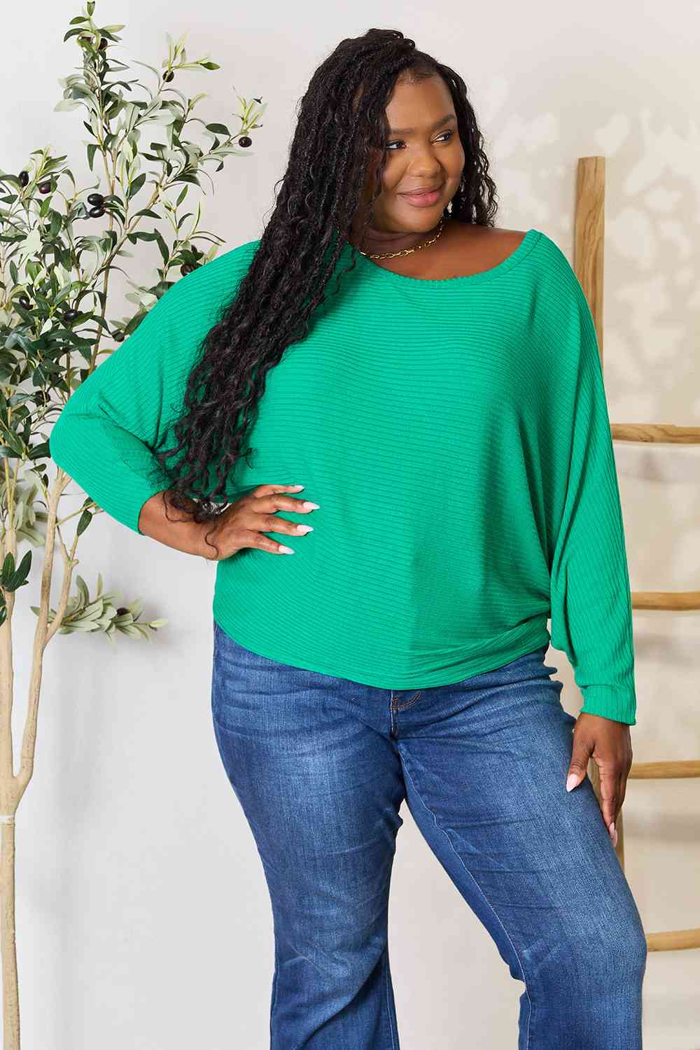 Zenana Full Size Round Neck Batwing Sleeve Blouse-Stay Foxy Boutique, Florissant, Missouri