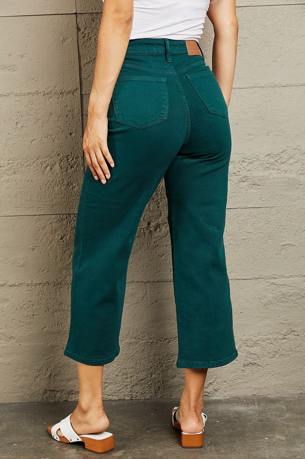 Judy Blue Hailey Full Size Tummy Control High Waisted Cropped Wide Leg Jeans-Stay Foxy Boutique, Florissant, Missouri